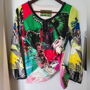Rare Vintage Custo Barcelona "Anytime Good" Pop Art Velvet Tunic Sample